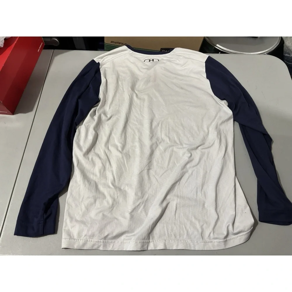 Under Armour ColdGear Shirt Mens Large White/Blue Long Sleeve Fitted Base Layer